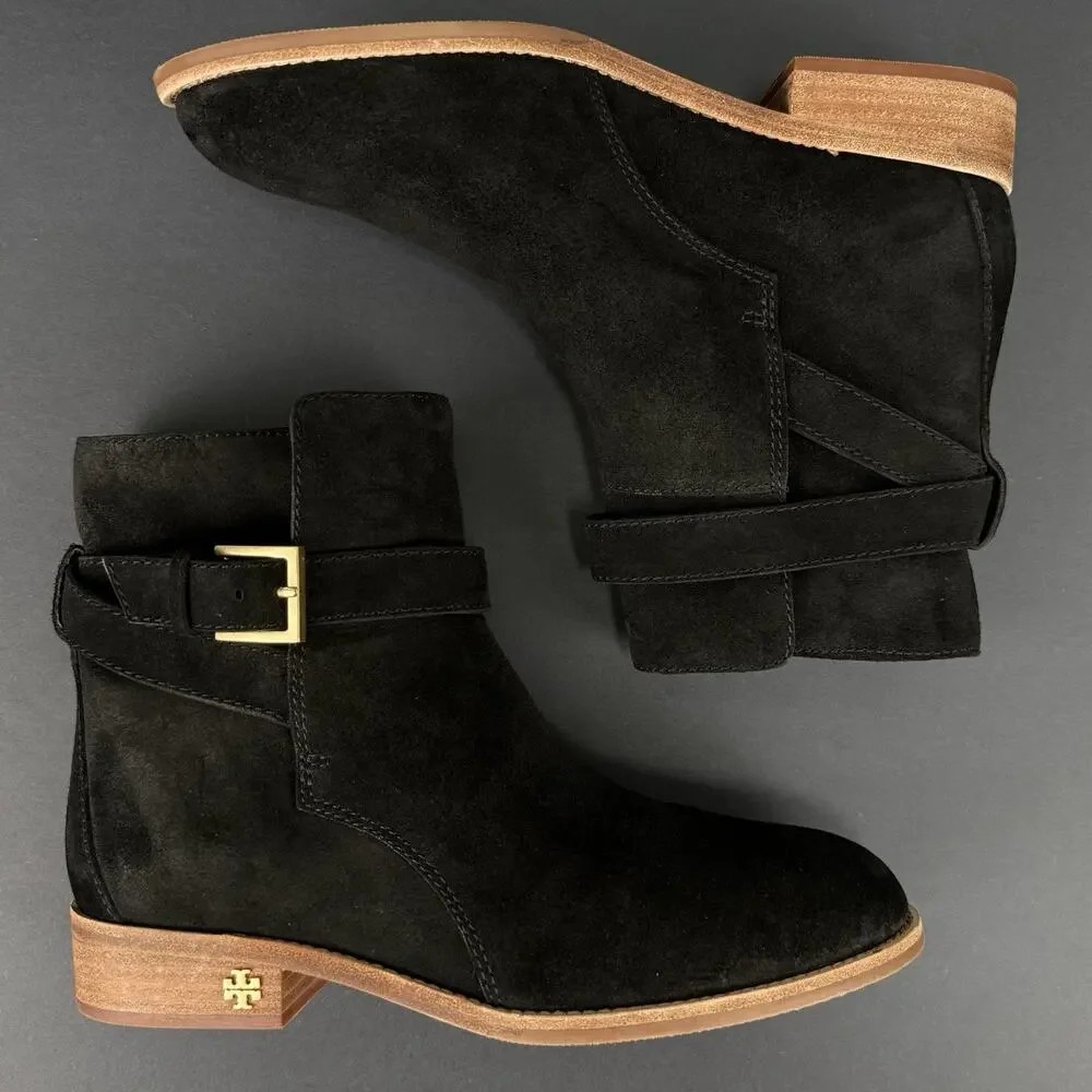 Tory Burch Brooke suede ankle booties with a low stacked heel 7 size New No Box